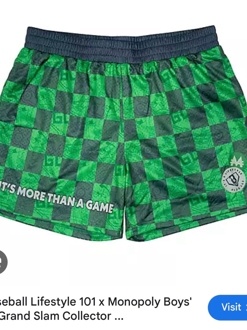 Monopoly Collaboration Green Check Boys' Athletic Shorts YM NWT